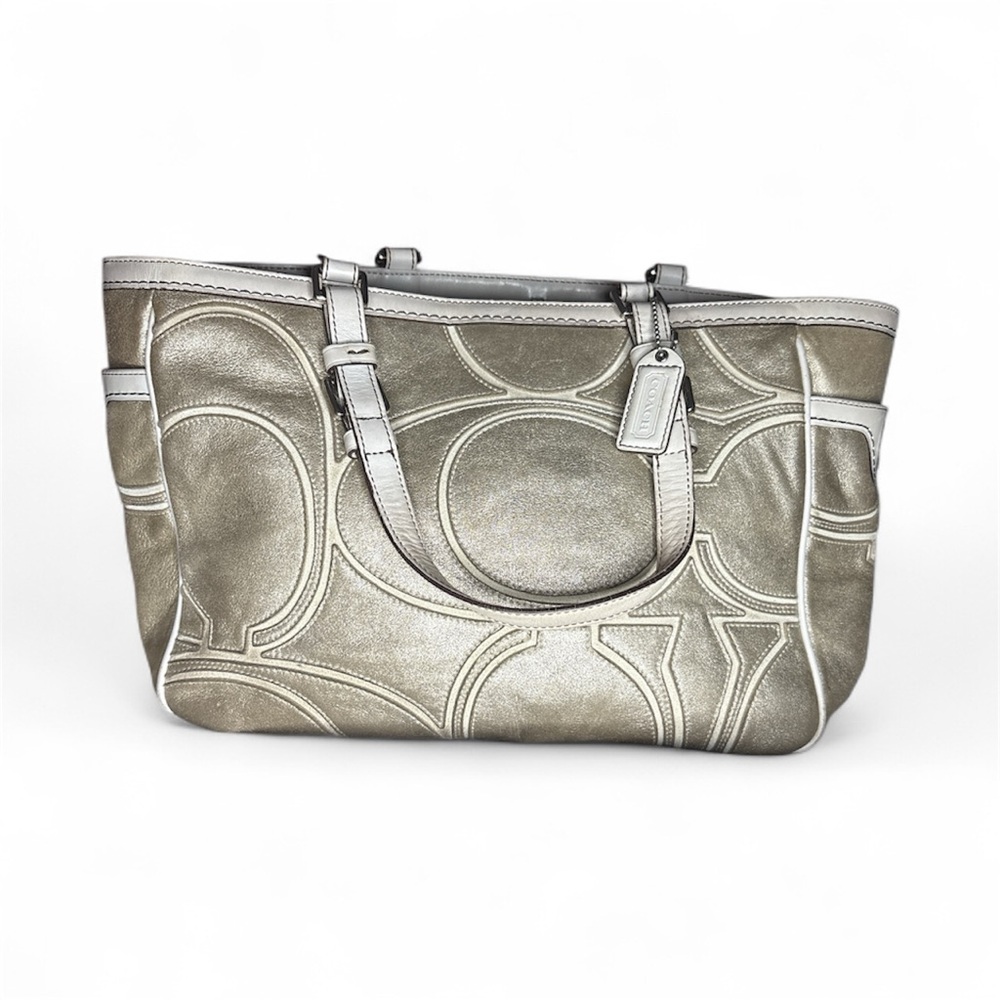 Coach gallery metallic gold and white purse